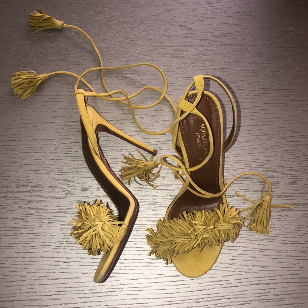 Aquazzura Yellow Fringe Sandals Size 6